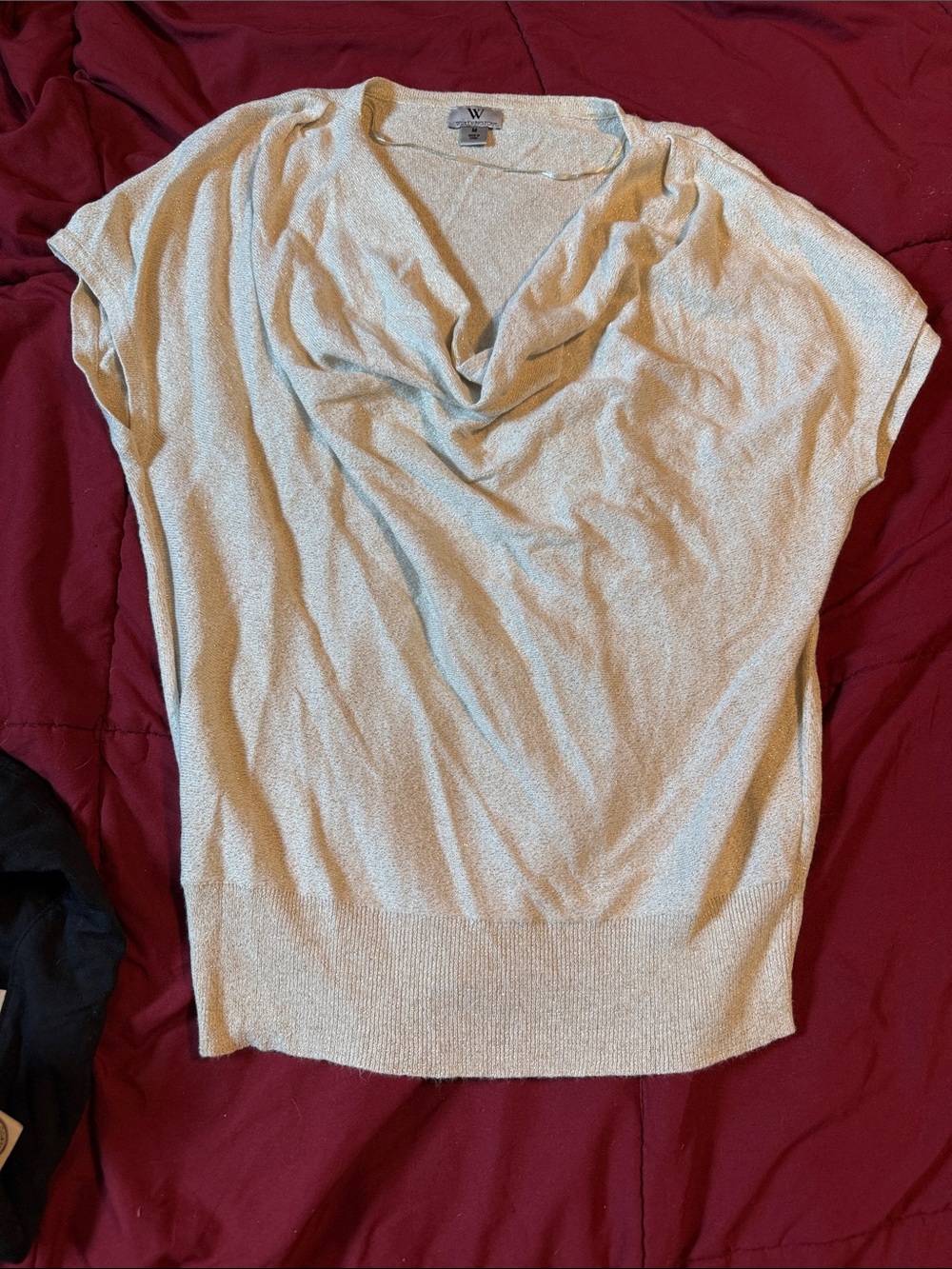 Worthington Light Beige Cowl Neck Short Sleeve Sweater